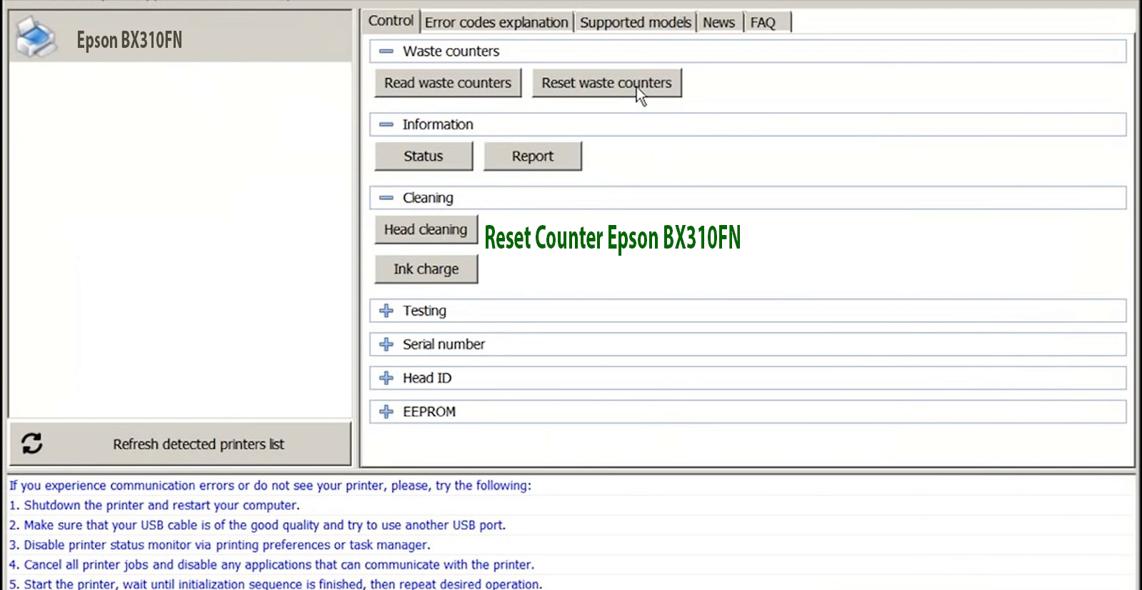 Reset Epson BX310FN Step 3